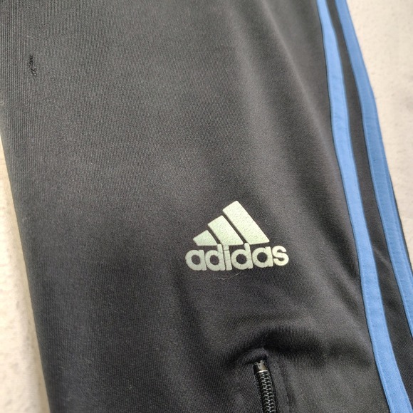 VINTAGE Adidas Track Pants Mens Medium Black Blue 3-Stripe Zipper Ankle Soccer - Picture 6 of 14
